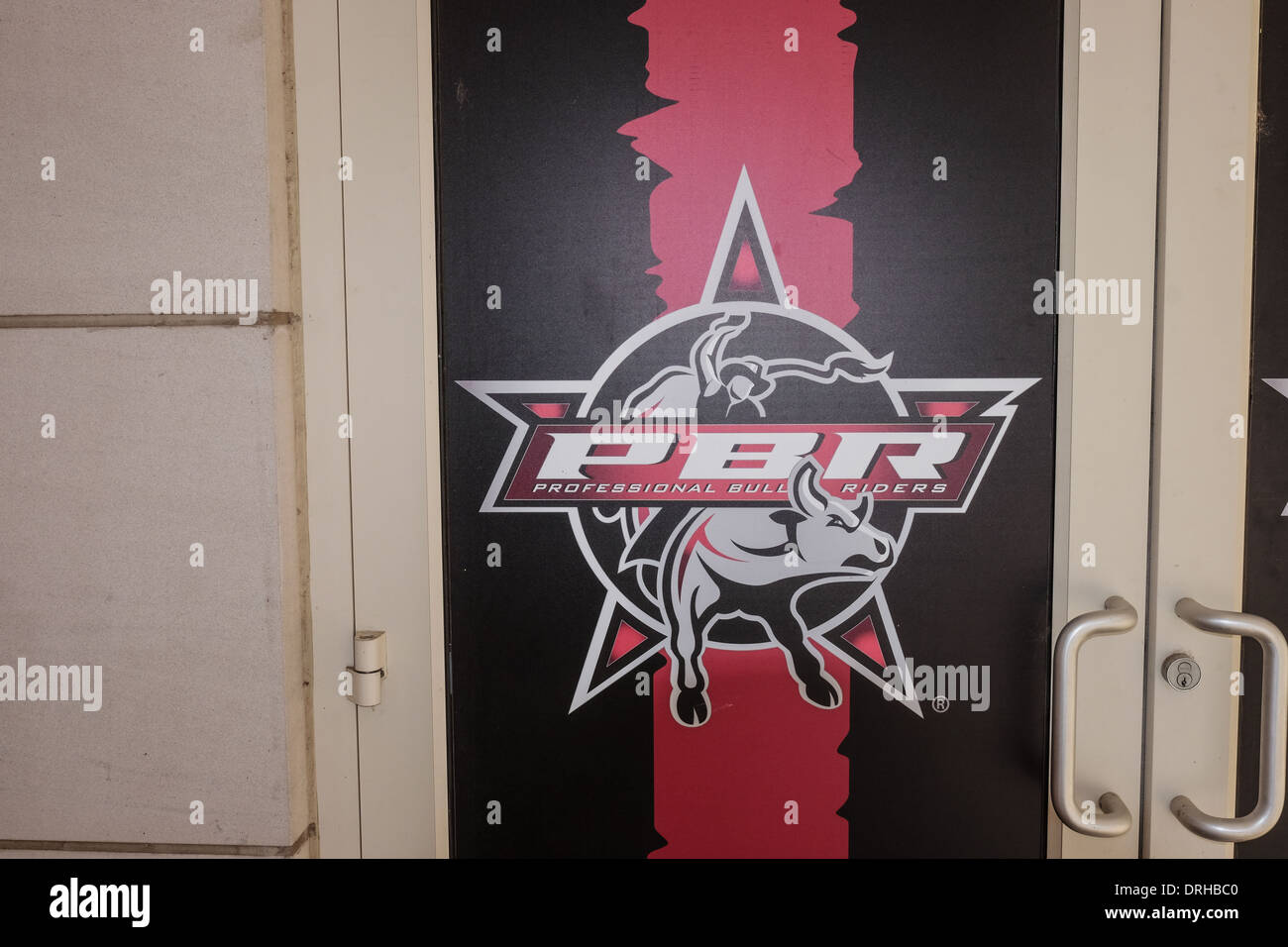 Professional Bull Riders Association back door entrance in Pueblo, Colorado. Stock Photo