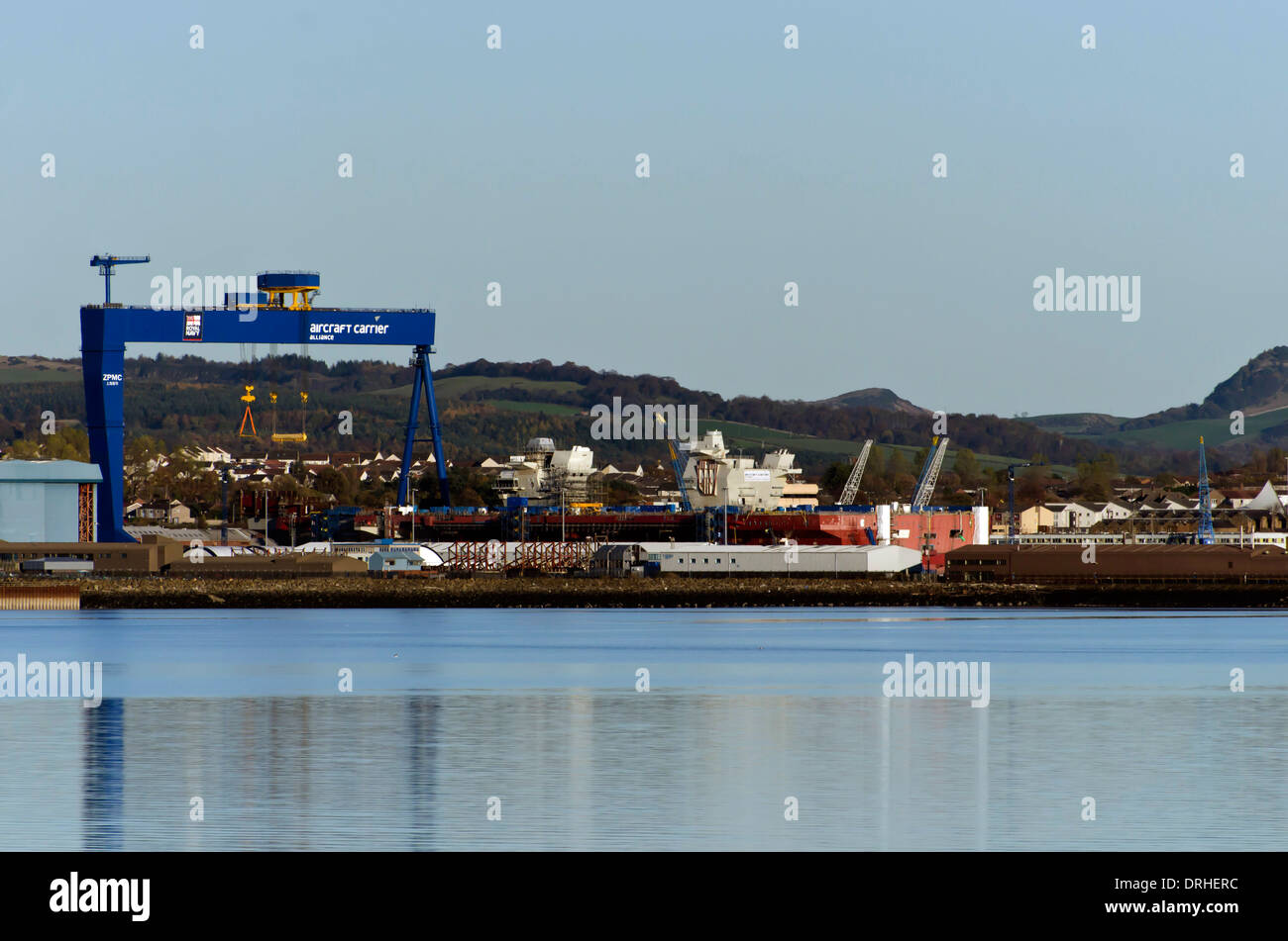 Rosyth Dockyard from Blackness Castle on the shore of the River Forth