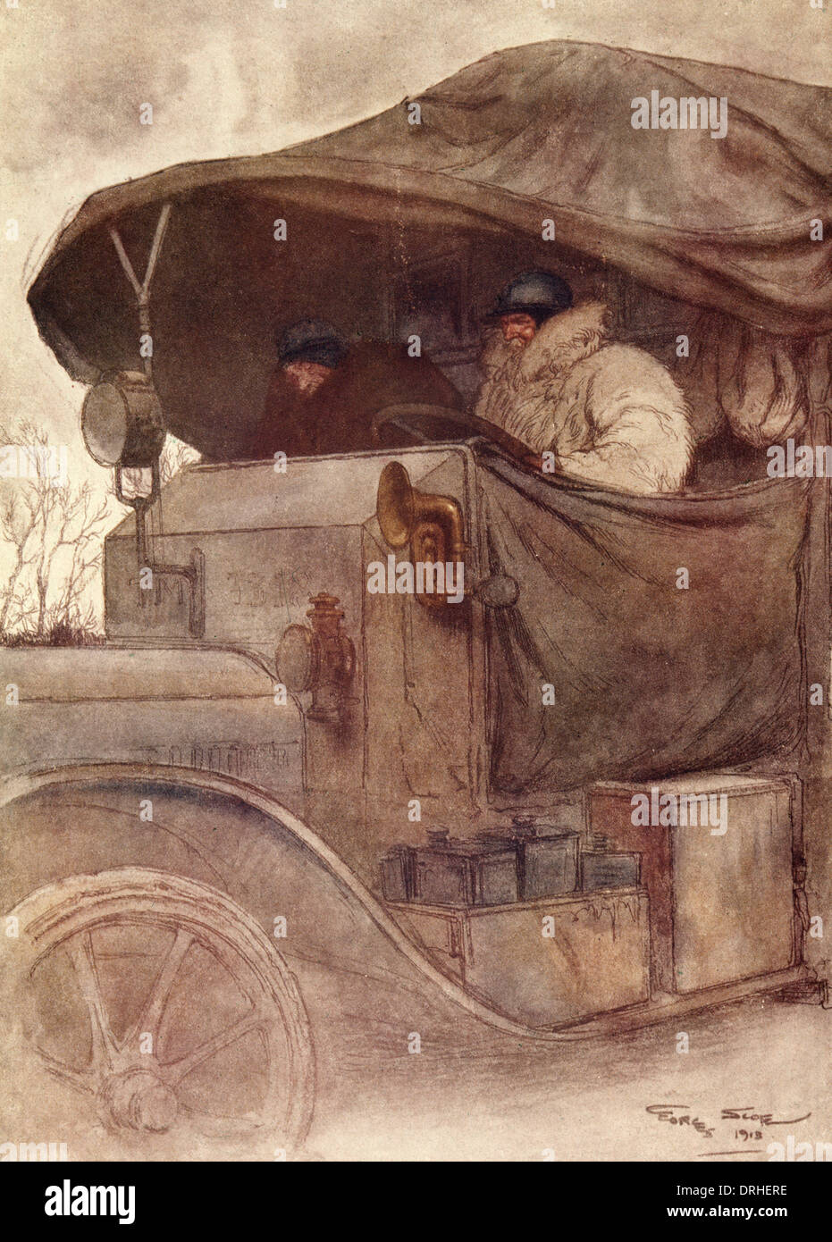 Two men in an army truck, France, WW1 Stock Photo