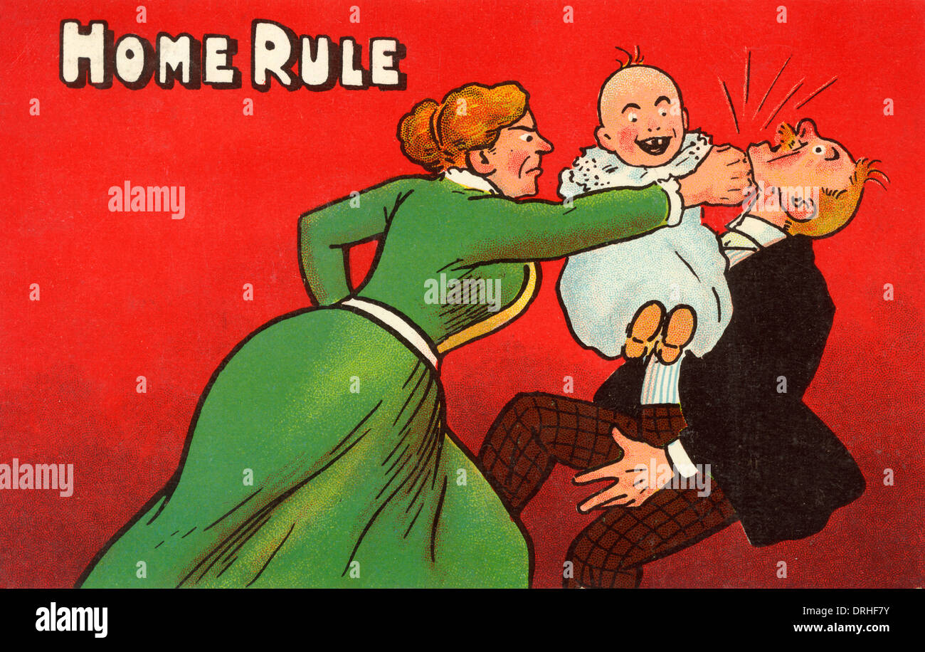 Satire on Irish Home Rule - Husband punched by wife Stock Photo