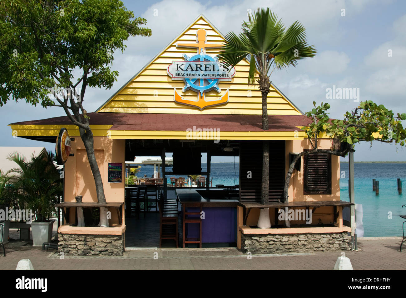 Karel's beach bar - seafront in Kralendijk, Bonaire Stock Photo