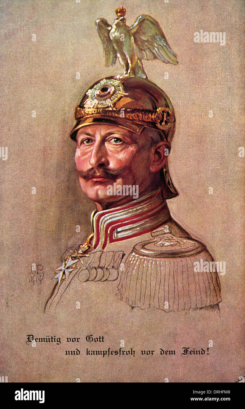 German propaganda postcard, Kaiser in helmet, WW1 Stock Photo