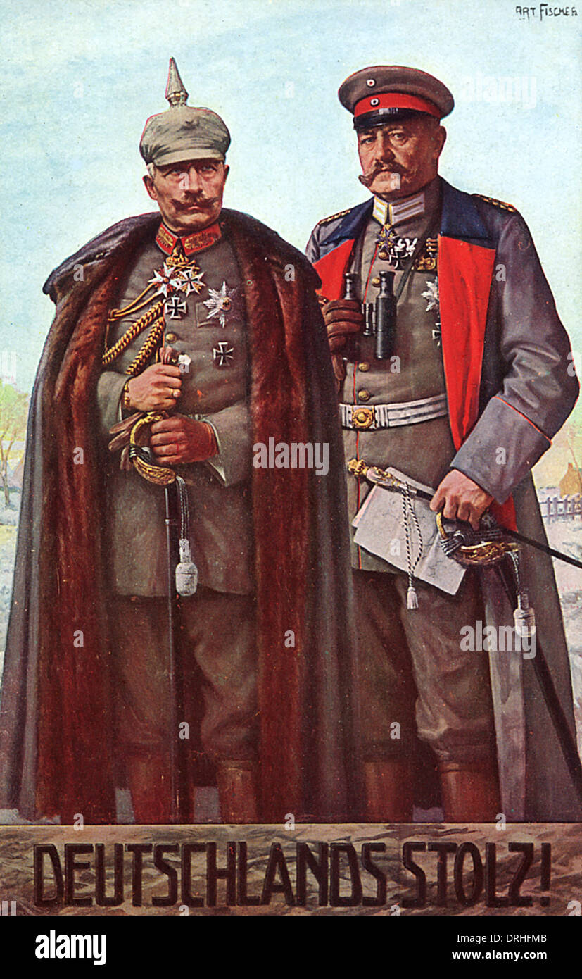 German postcard, Kaiser Wilhelm and Hindenburg, WW1 Stock Photo