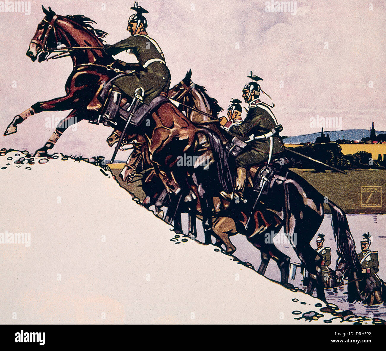 German Uhlans climbing a hill on horseback, WW1 Stock Photo Alamy
