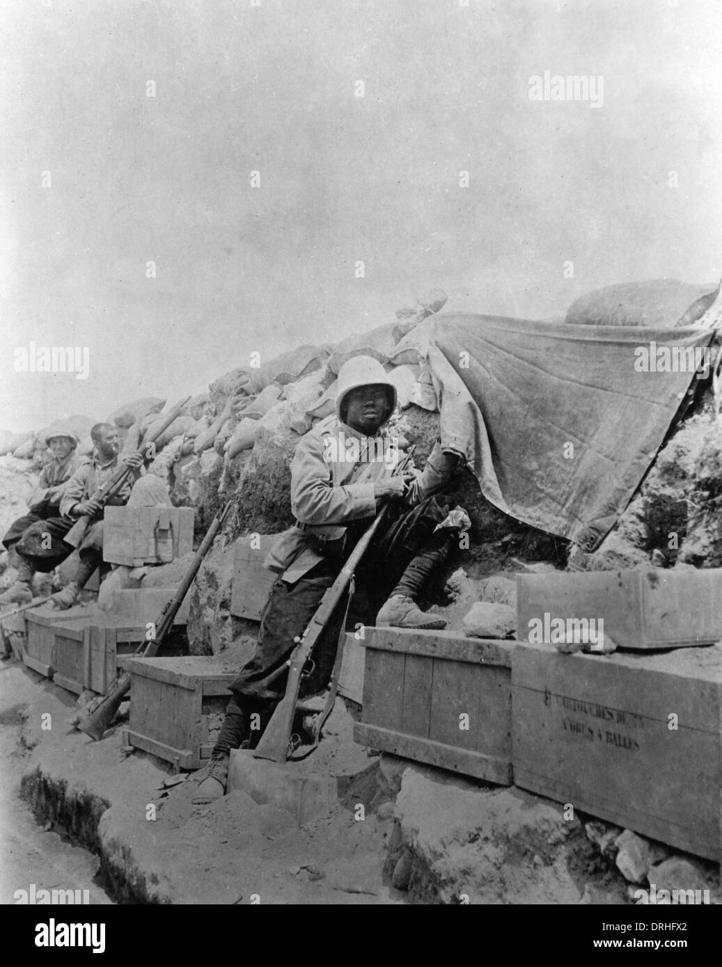 Senegalese soldier in a trench, WW1 Stock Photo