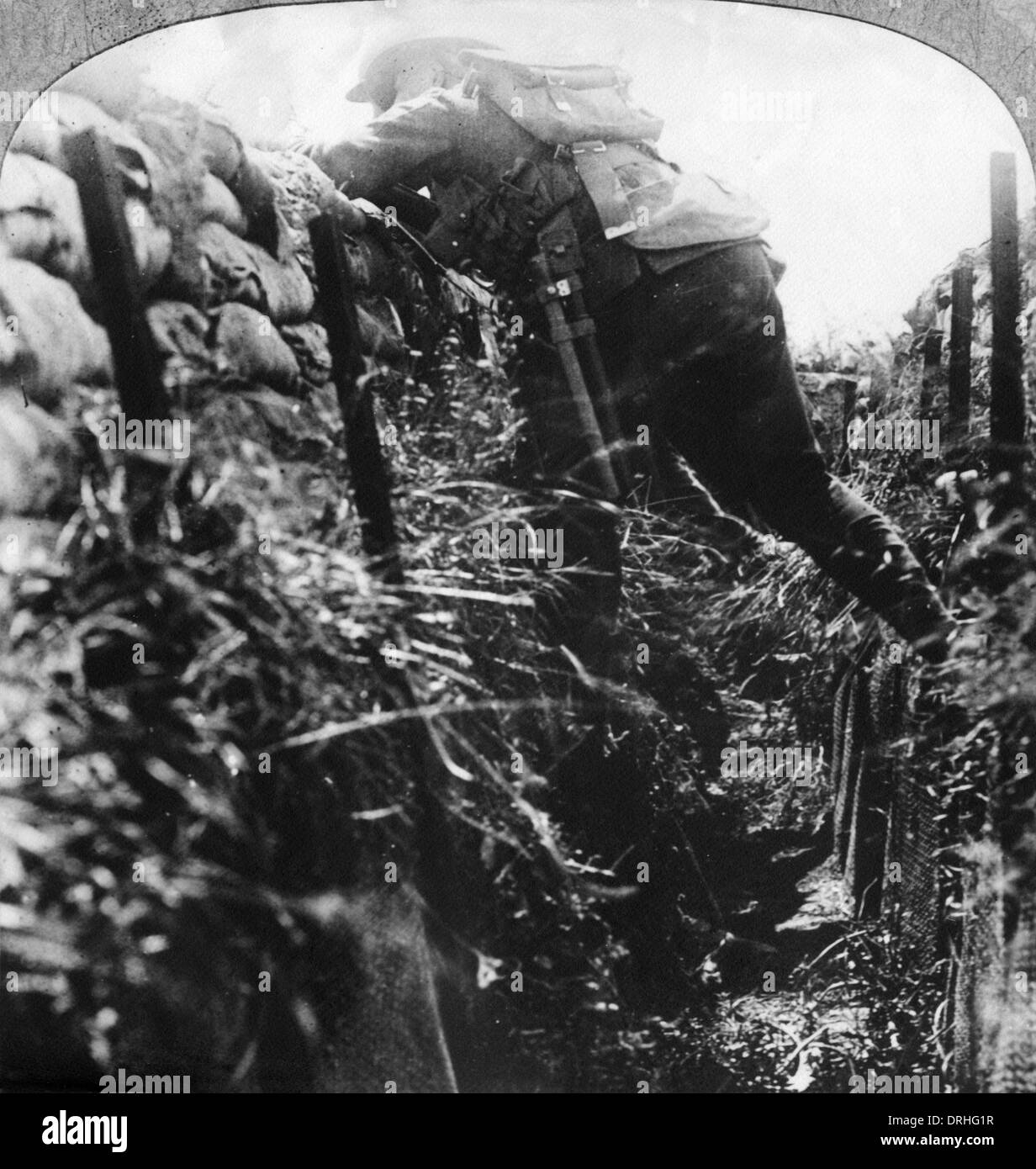 Soldier emerging from trench, WW1 Stock Photo