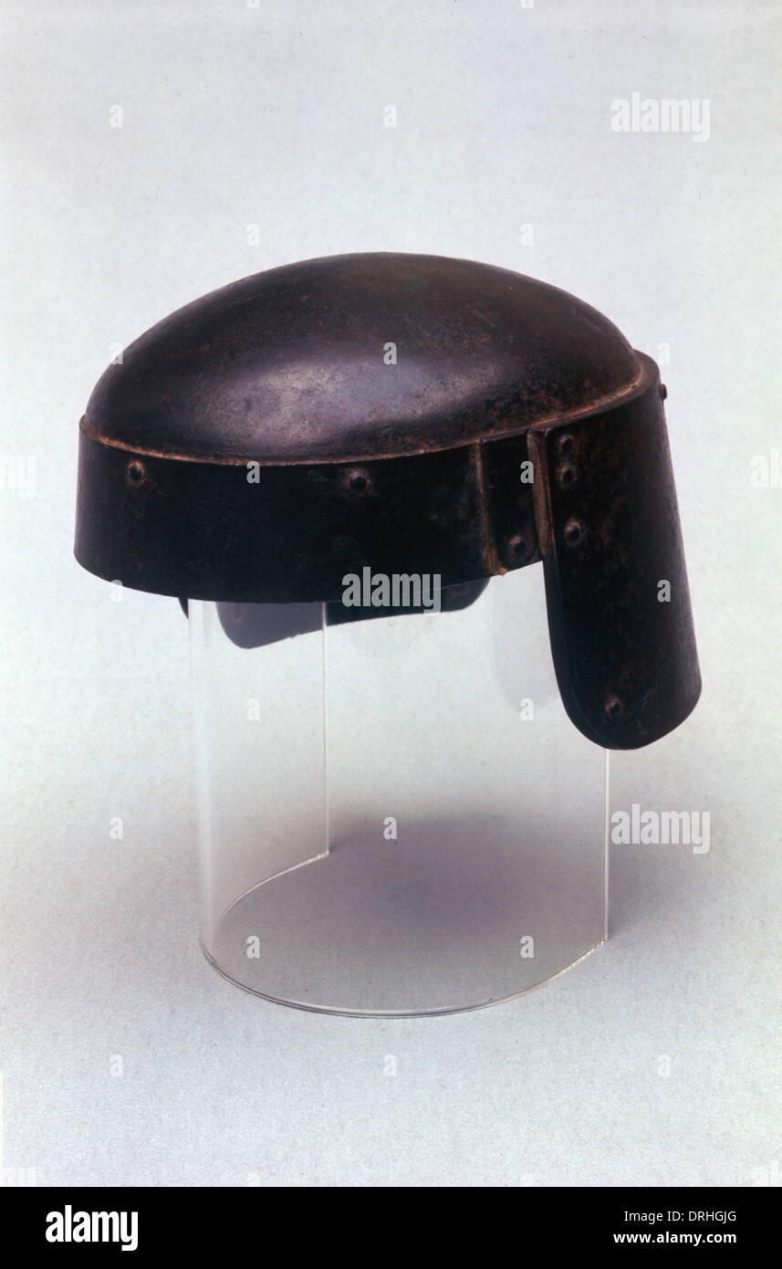 Helmet with protective panel at back, WW1 Stock Photo