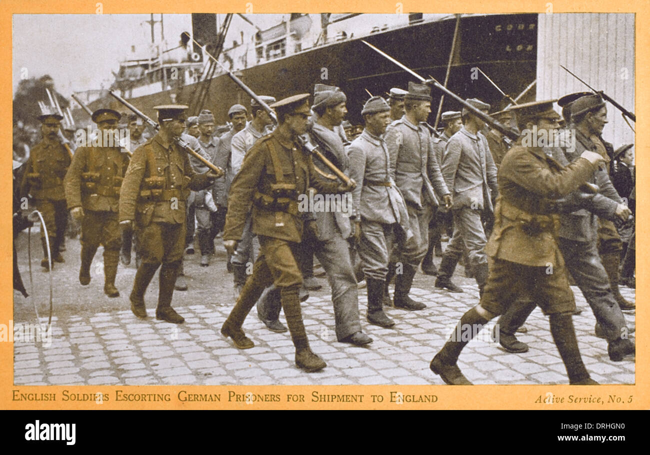 British Soldiers escort German Prisoners - WWI Stock Photo