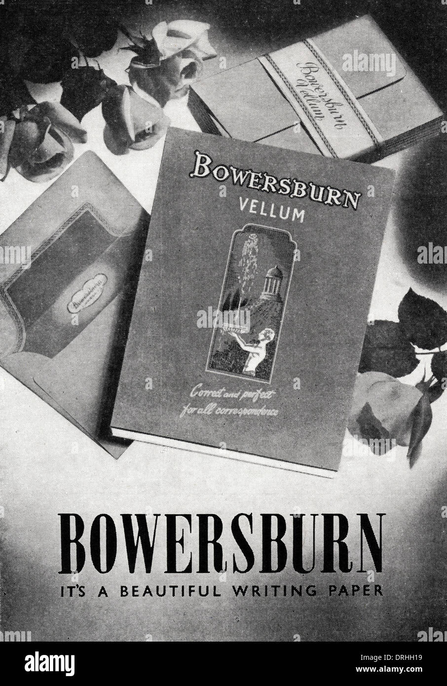 1950s magazine advertisement advertising BOWERSBURN VELLUM writing paper, advert circa 1952. Stock Photo