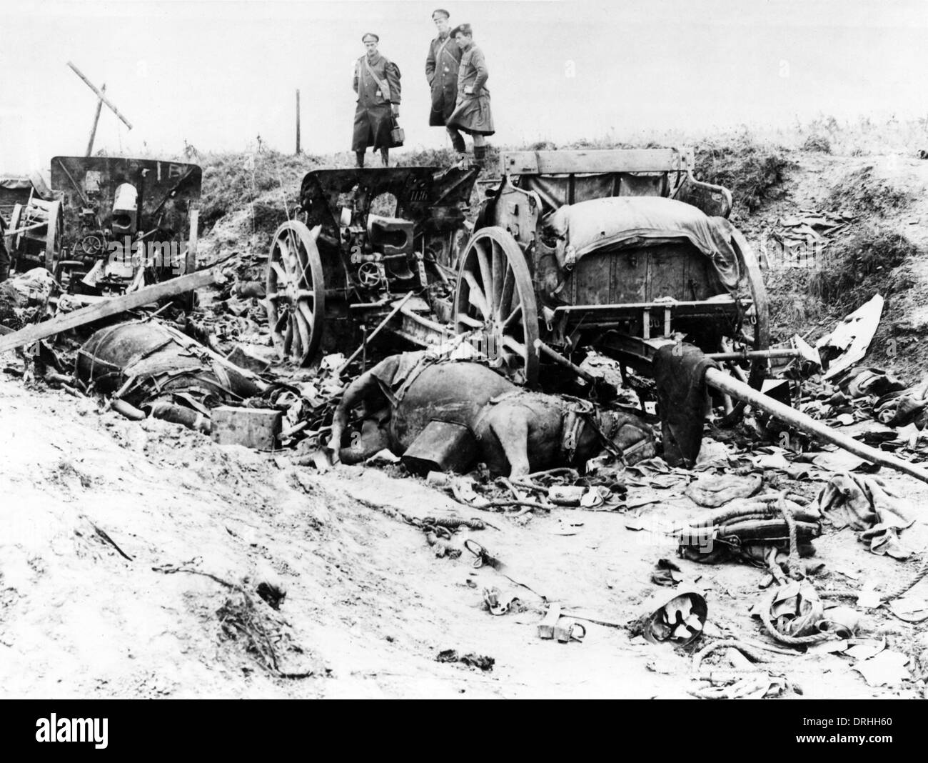 German battery destroyed by British artillery, WW1 Stock Photo