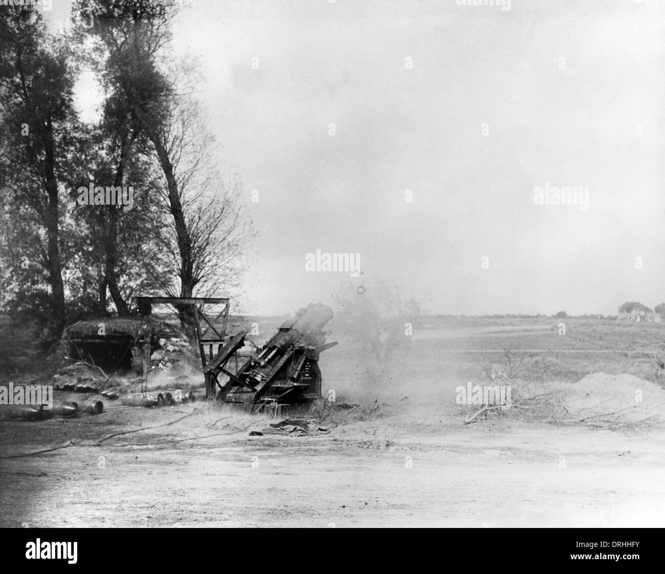 Canadian heavy Howitzer on the Somme, France, WW1 Stock Photo