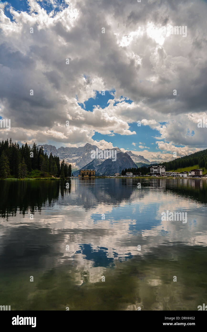 Lake of Misurina in Dolomite Alps Stock Photo