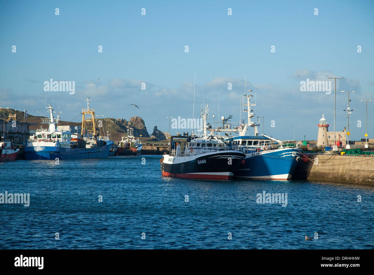 Fishing trawlers moored in Howth harbour, County Dublin, Ireland. Stock Photo