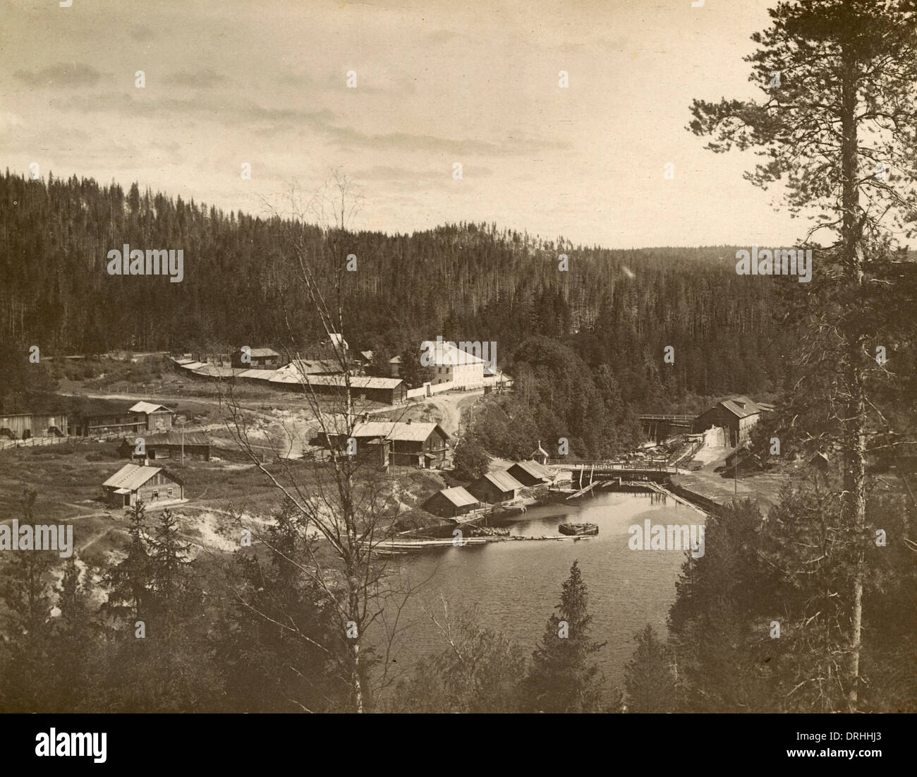 Sawmills at Medevja-gora, during Russian Civil War Stock Photo