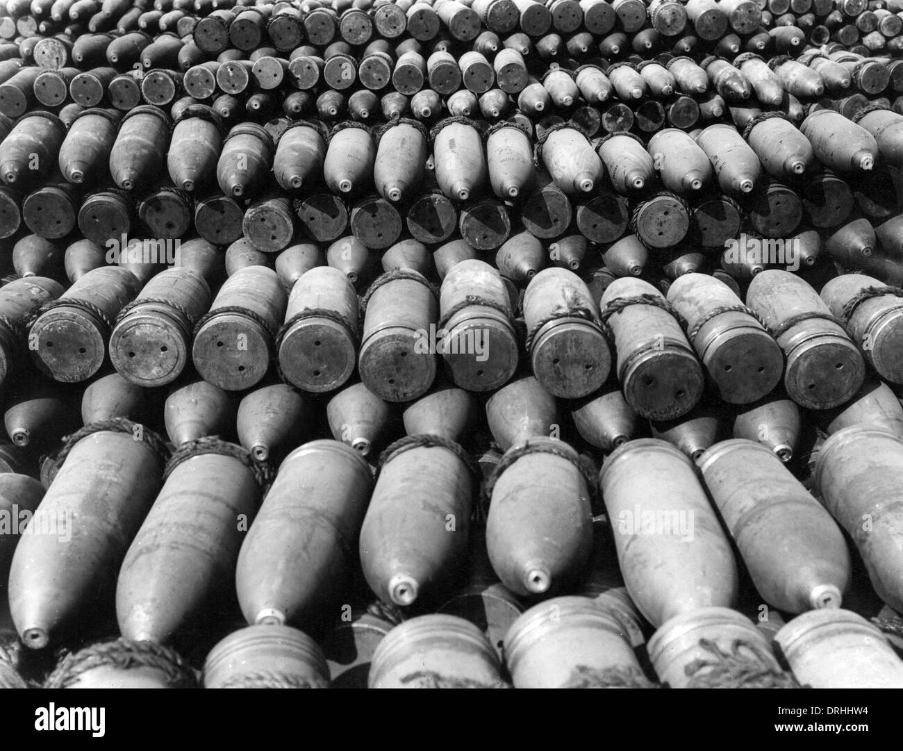 Close-up of 9.2 inch Howitzer shells, WW1 Stock Photo