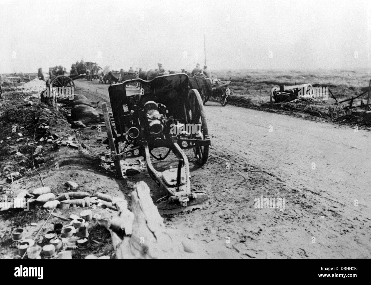 German troops on a road, Western Front, WW1 Stock Photo