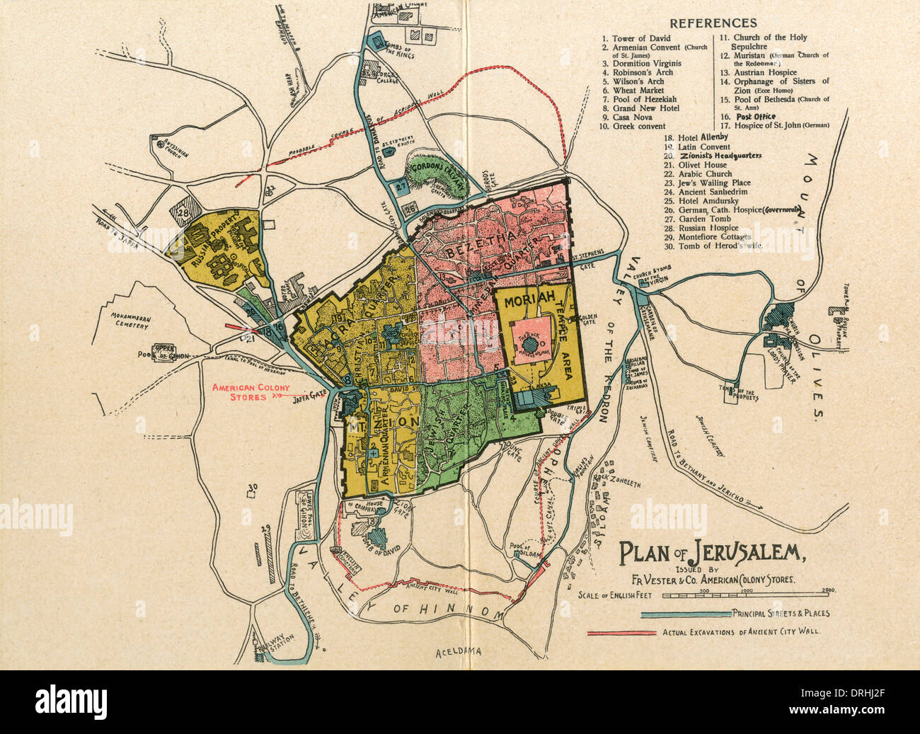 The Plan of Jerusalem. Town map layout. Stock Photo