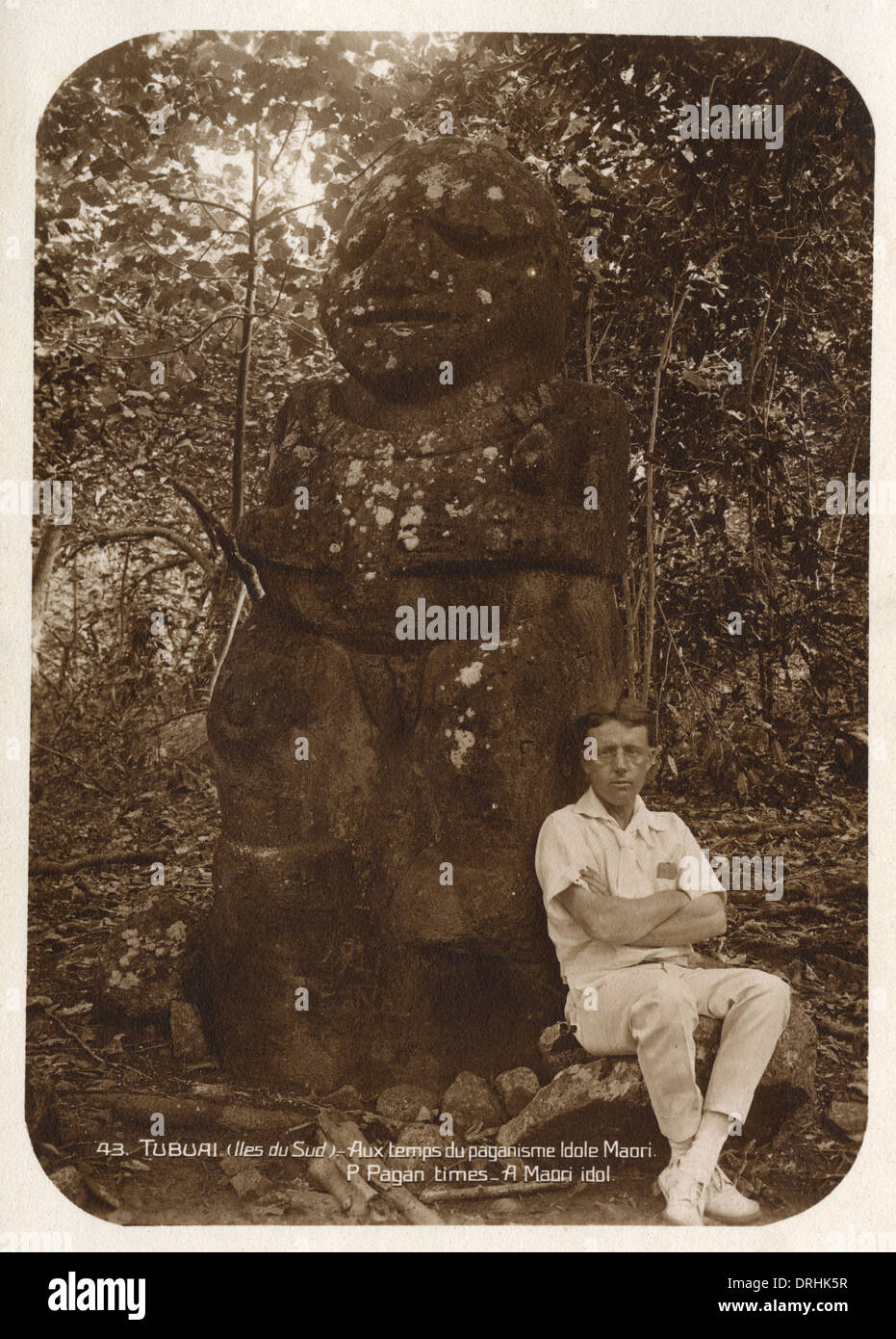 Stone statue from Tubuai Island, French Polynesia Stock Photo