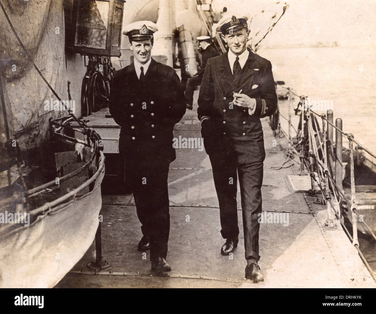 Two British naval officers on deck, WW1 Stock Photo