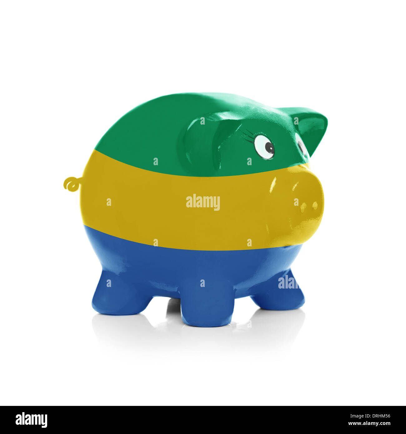 Green piggy bank with dollars sticking out - isolated on white ...