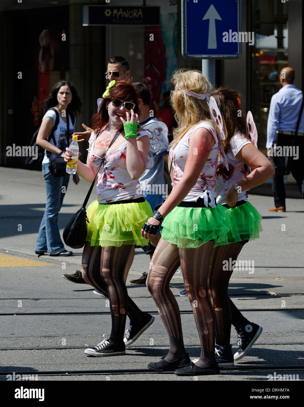 Revelers at the Zurich Street Parade, a techno dance and trance festival. Stock Photo