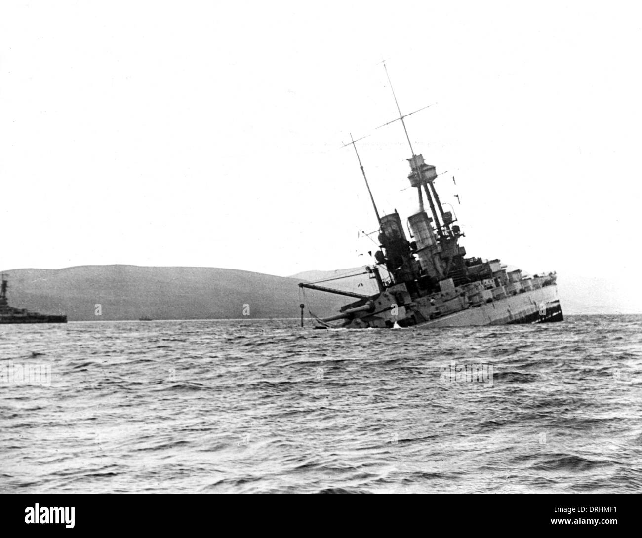 SMS Bayern sinking after being scuttled, Scapa Flow, WW1 Stock Photo