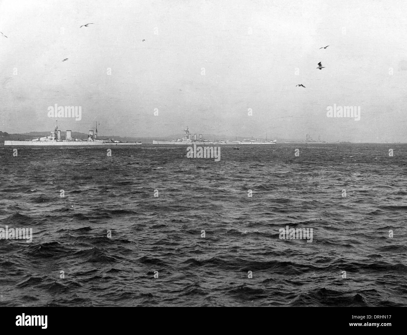 British battle cruisers HMS Queen Mary and HMS Tiger, WW1 Stock Photo