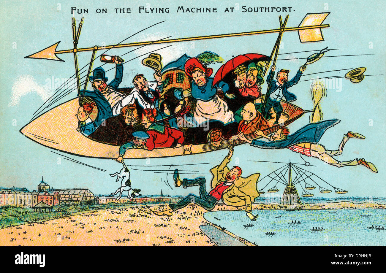 Fun on the flying machine at Southport, Merseyside Stock Photo