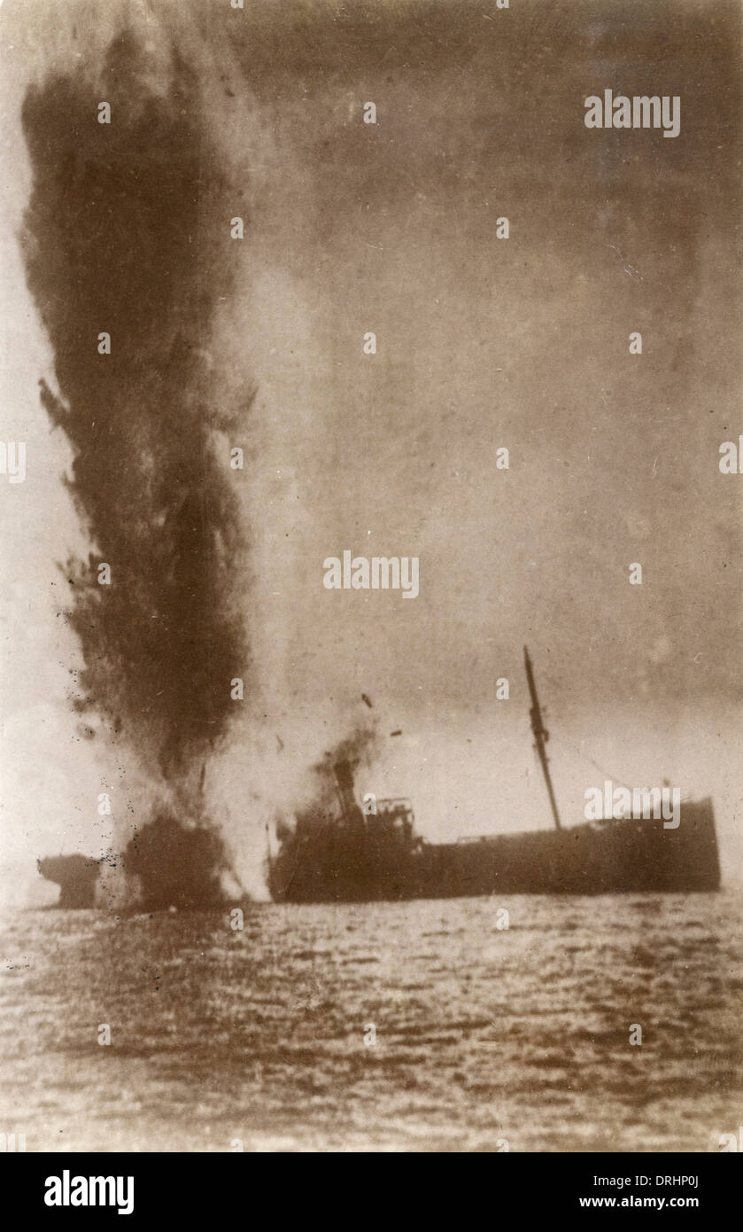 Italian steamer torpedoed by German U-boat, WW1 Stock Photo