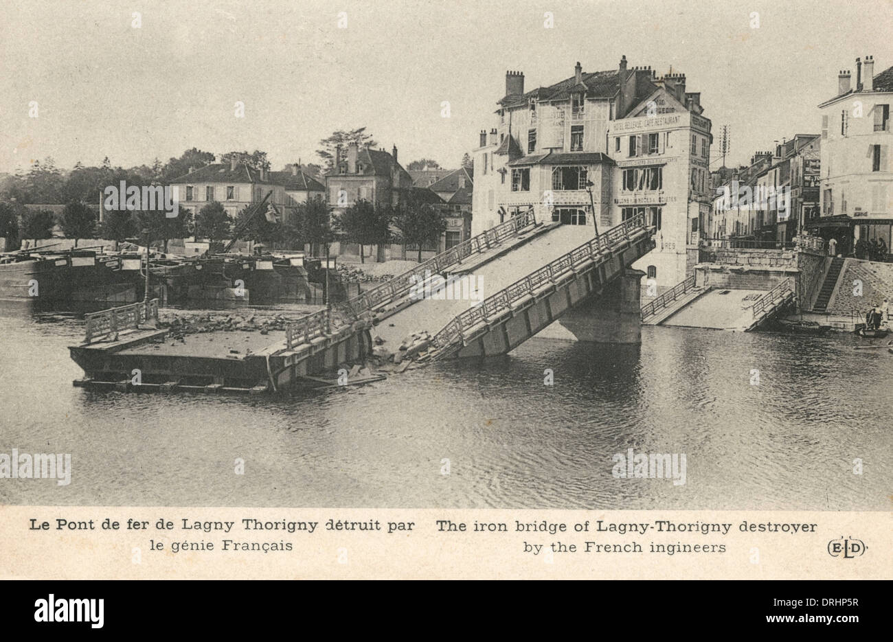 Bridge of Thorigny-sur-Marne - destroyed by French Engineers Stock Photo