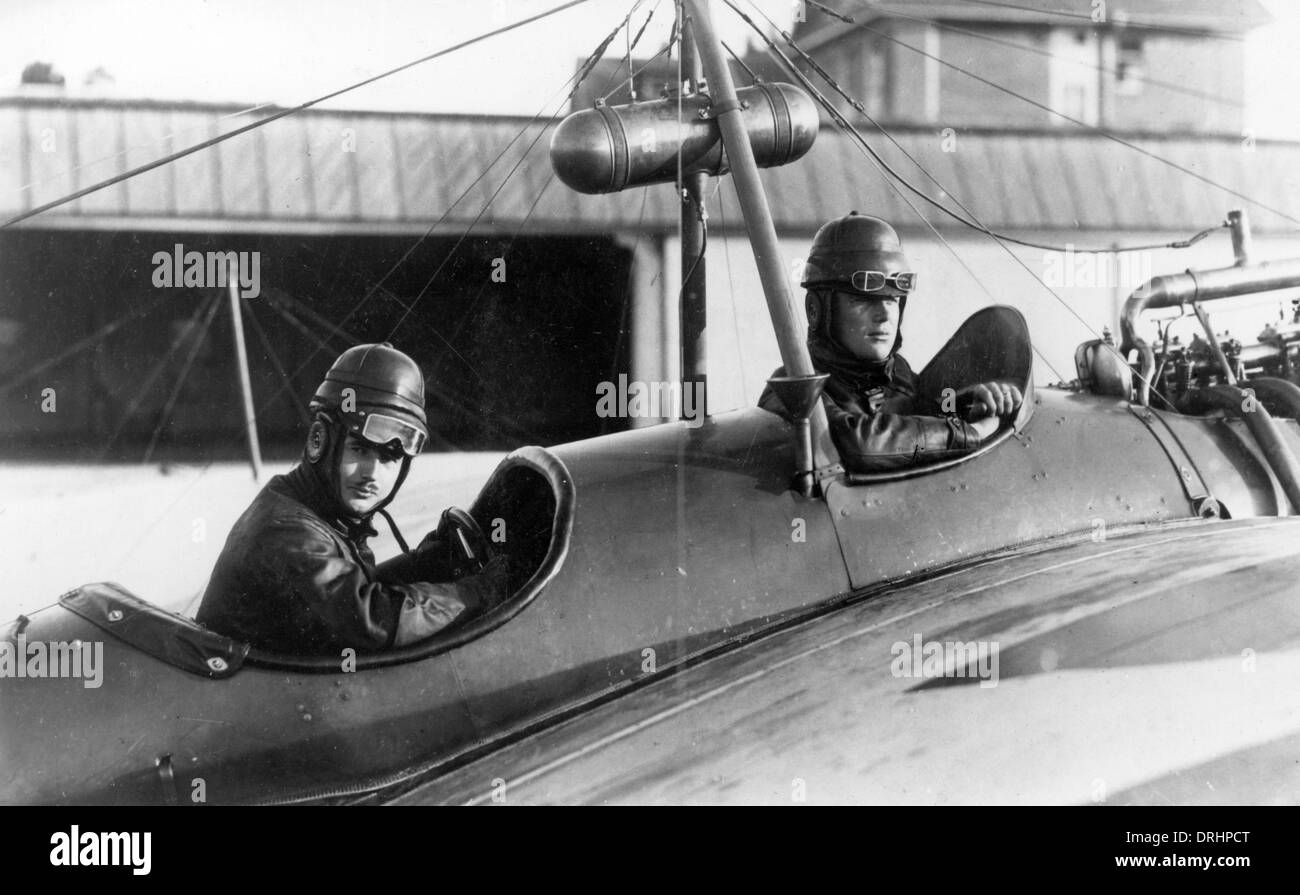 Two German pilots in Taube monoplane, WW1 Stock Photo