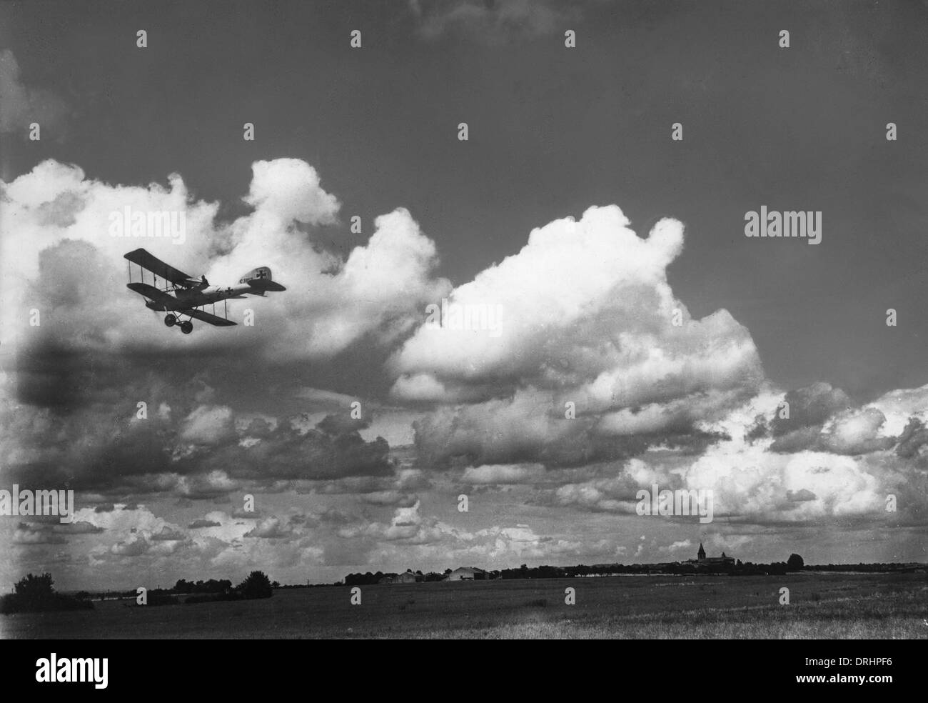 German Albatros C.X plane above Marimbois airfield, WW1 Stock Photo