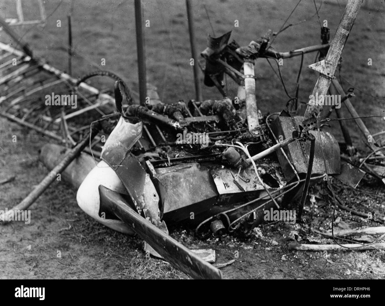 Debris of crashed German plane, Chelles, France, WW1 Stock Photo