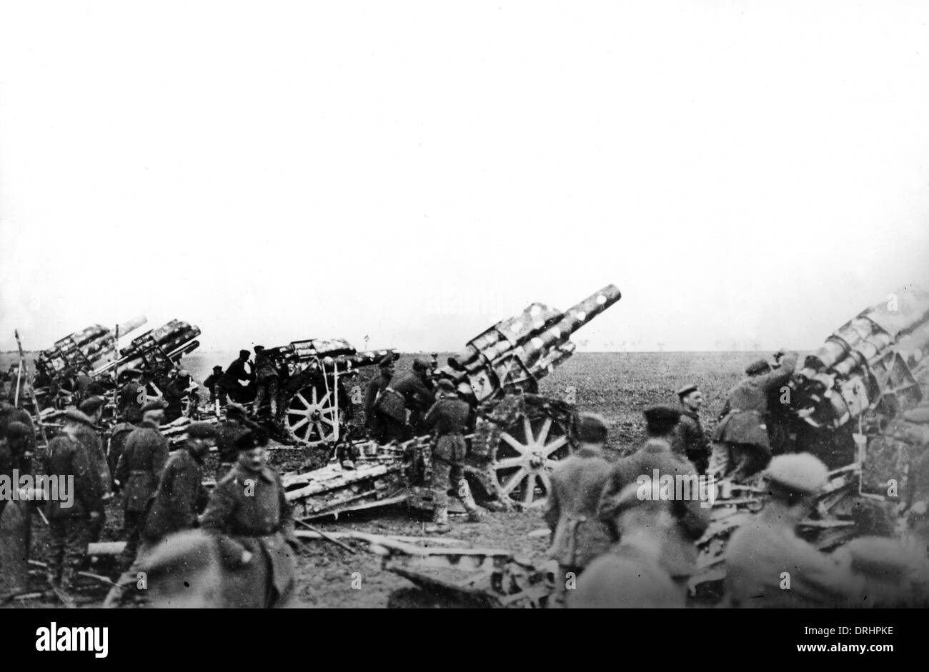 German 21cm long mortar howitzer guns, WW1 Stock Photo