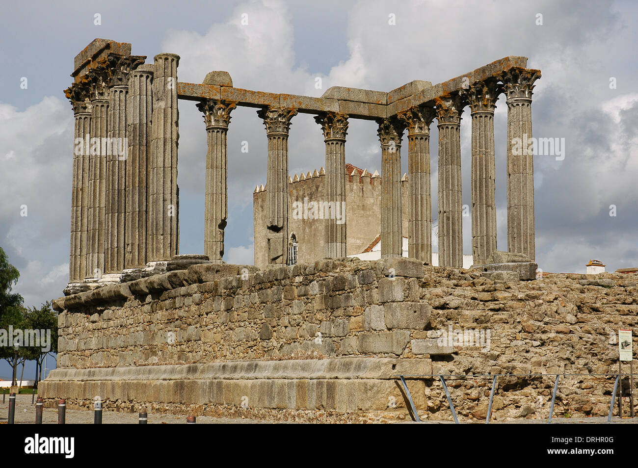 Portugal. Roman Temple of Evora. 1st century. Probably dedicated to the cult of Emperor Augustus. Corinthian style. Stock Photo