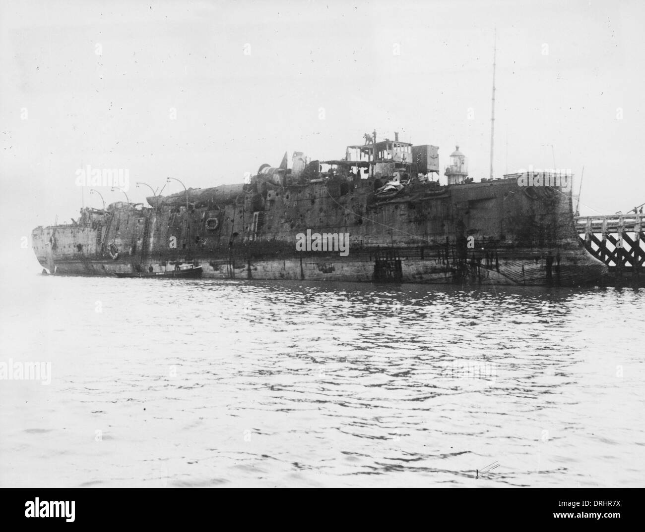 Wreck of HMS Vindictive, Ostend Harbour, Belgium, WW1 Stock Photo