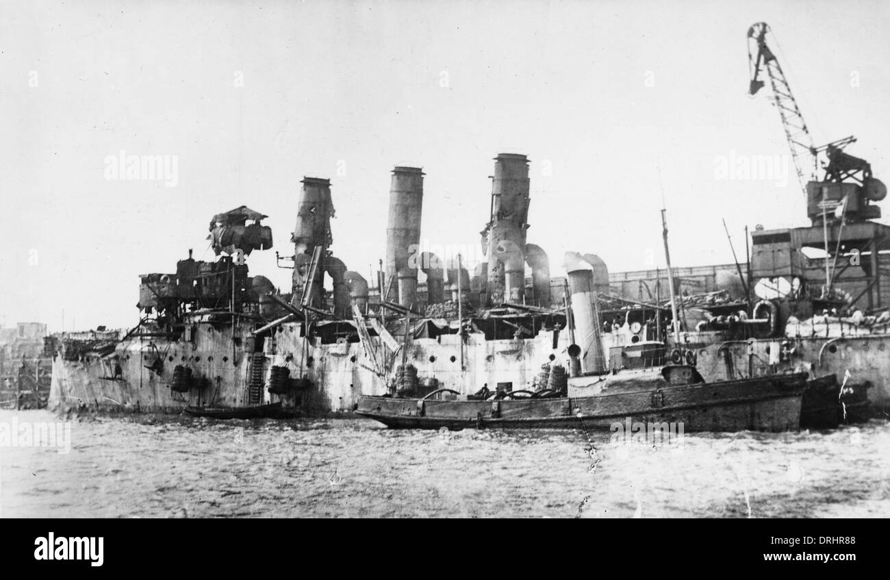 HMS Vindictive after Zeebrugge Raid, Belgium, WW1 Stock Photo