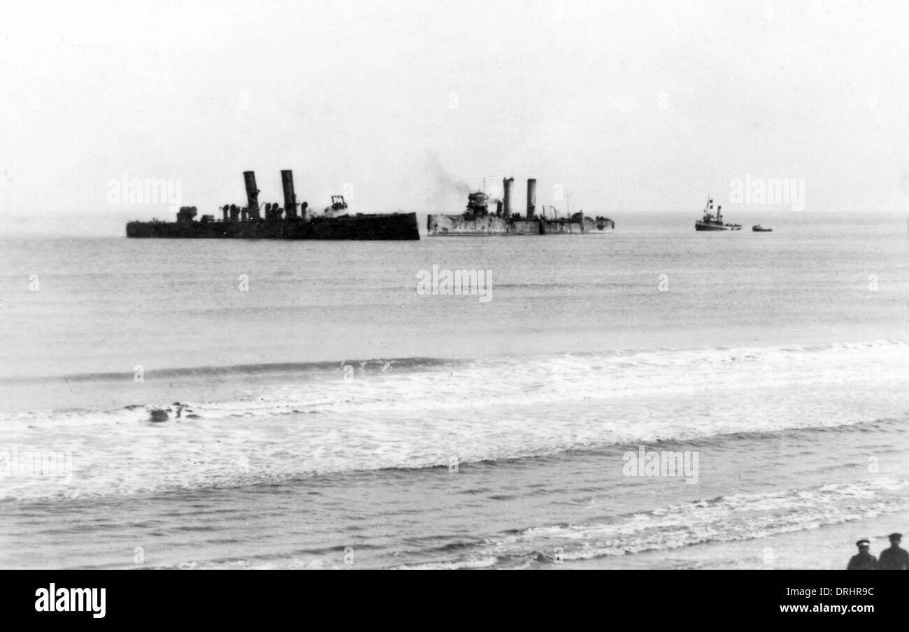 View of British ships from Ostend, Belgium, WW1 Stock Photo