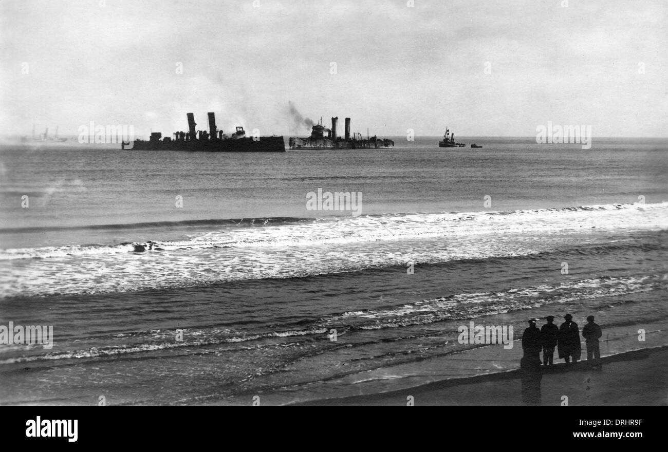 View of British ships from Ostend, Belgium, WW1 Stock Photo