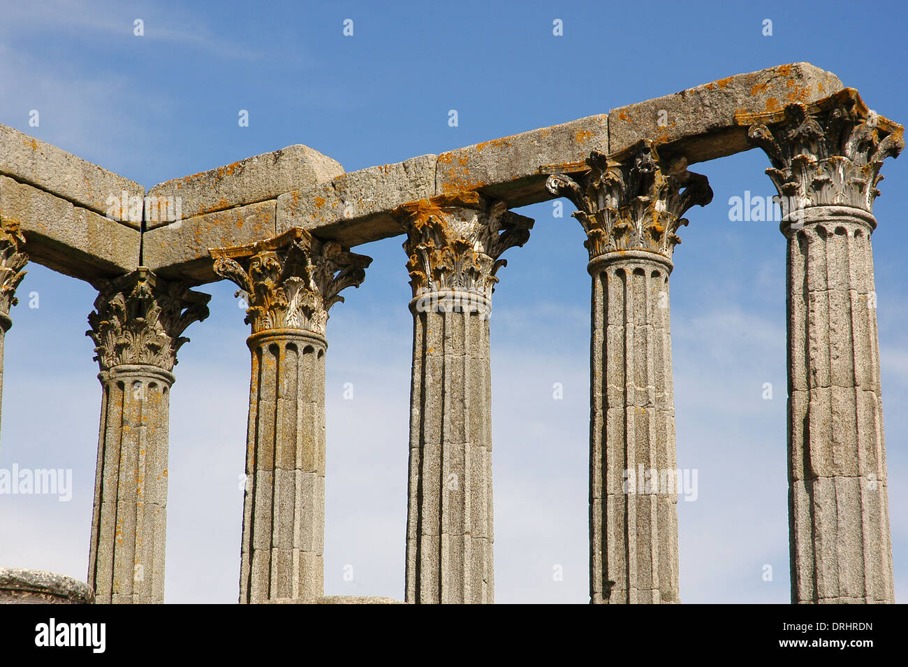 Portugal. Roman Temple of Evora. 1st century. Probably dedicated to the cult of Emperor Augustus. Corinthian style. Stock Photo