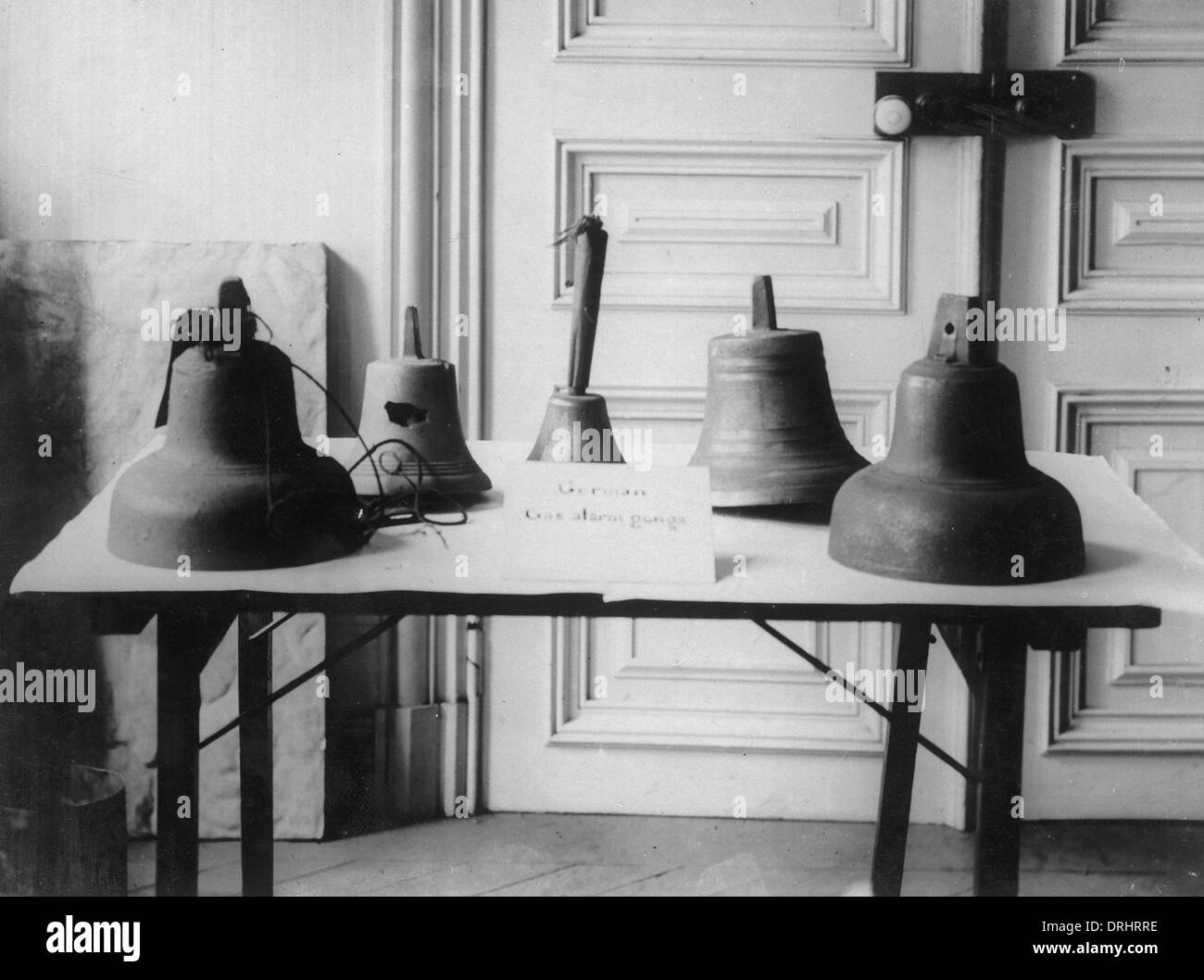 War trophies -- German gas alarm bells, WW1 Stock Photo