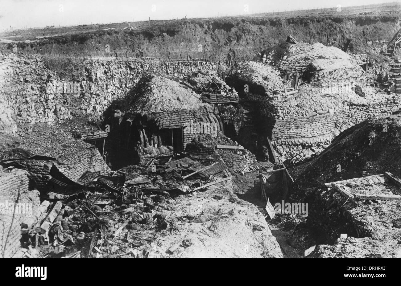 Dugouts cut into a hillside, WW1 Stock Photo Alamy