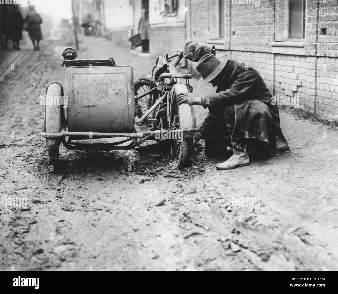 Australian soldier with motorcycle and sidecar, WW1 Stock Photo