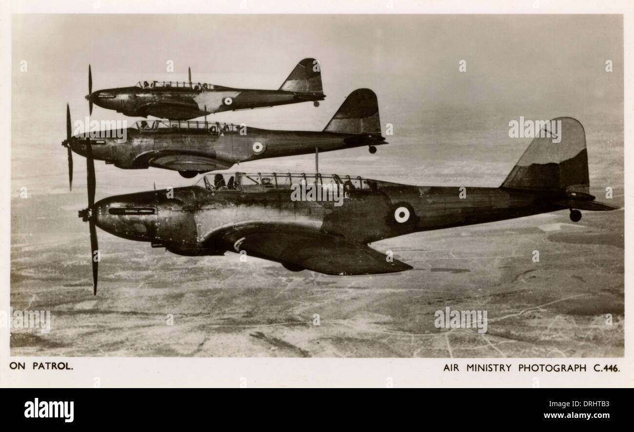 Three Fairey Battle Aircraft on patrol - WWII Stock Photo