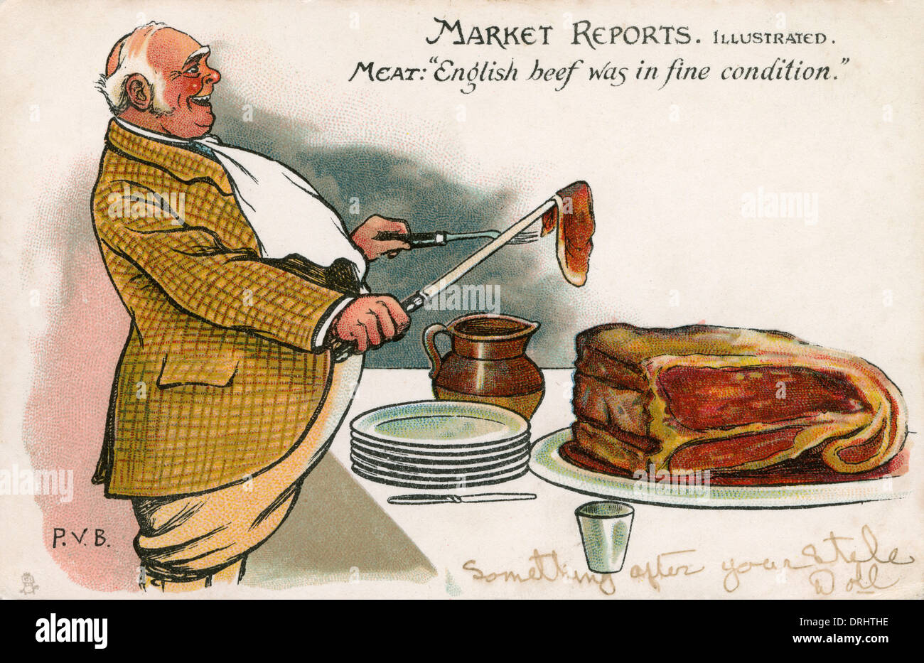 Market Reports - English Country Squire carves the beef Stock Photo