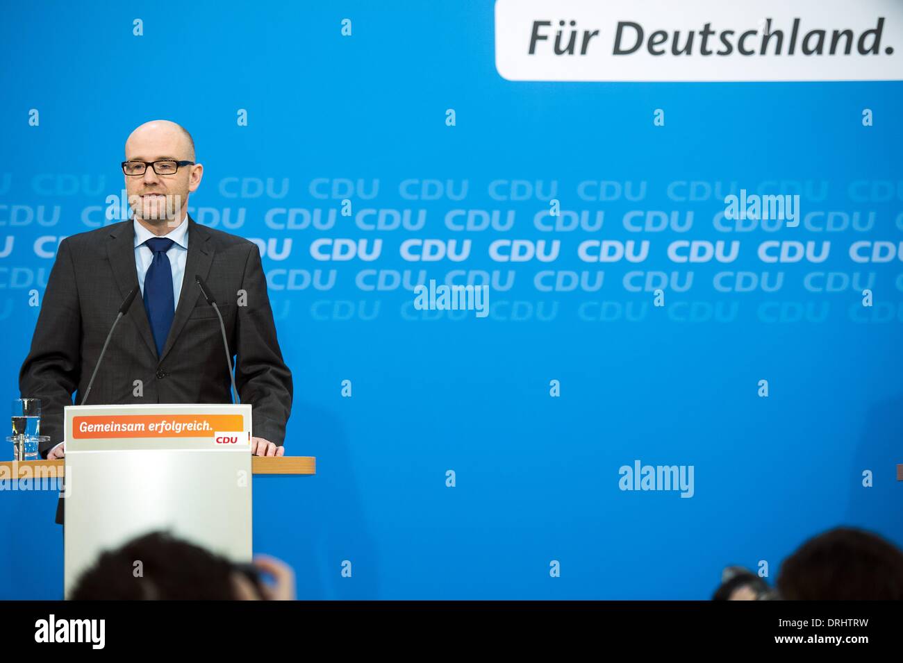 Berlin, Germany. 27th Jan, 2014. Dr. Peter Tauber CDU General Secretary gives a press conference after Party meeting, in Berlin, Germany, on Jan. 27, 2014. © Goncalo Silva/NurPhoto/ZUMAPRESS.com/Alamy Live News Stock Photo
