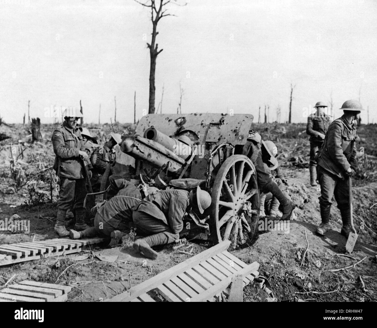 Captured German howitzer on the Somme, WW1 Stock Photo