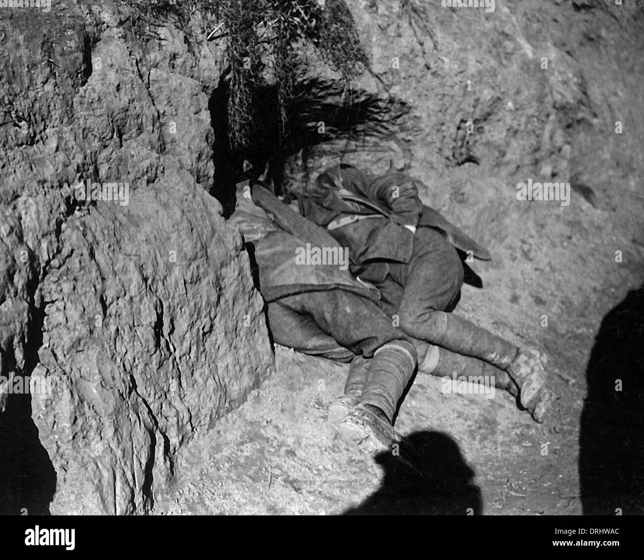 Soldiers taking nap in a trench, Western Front, WW1 Stock Photo