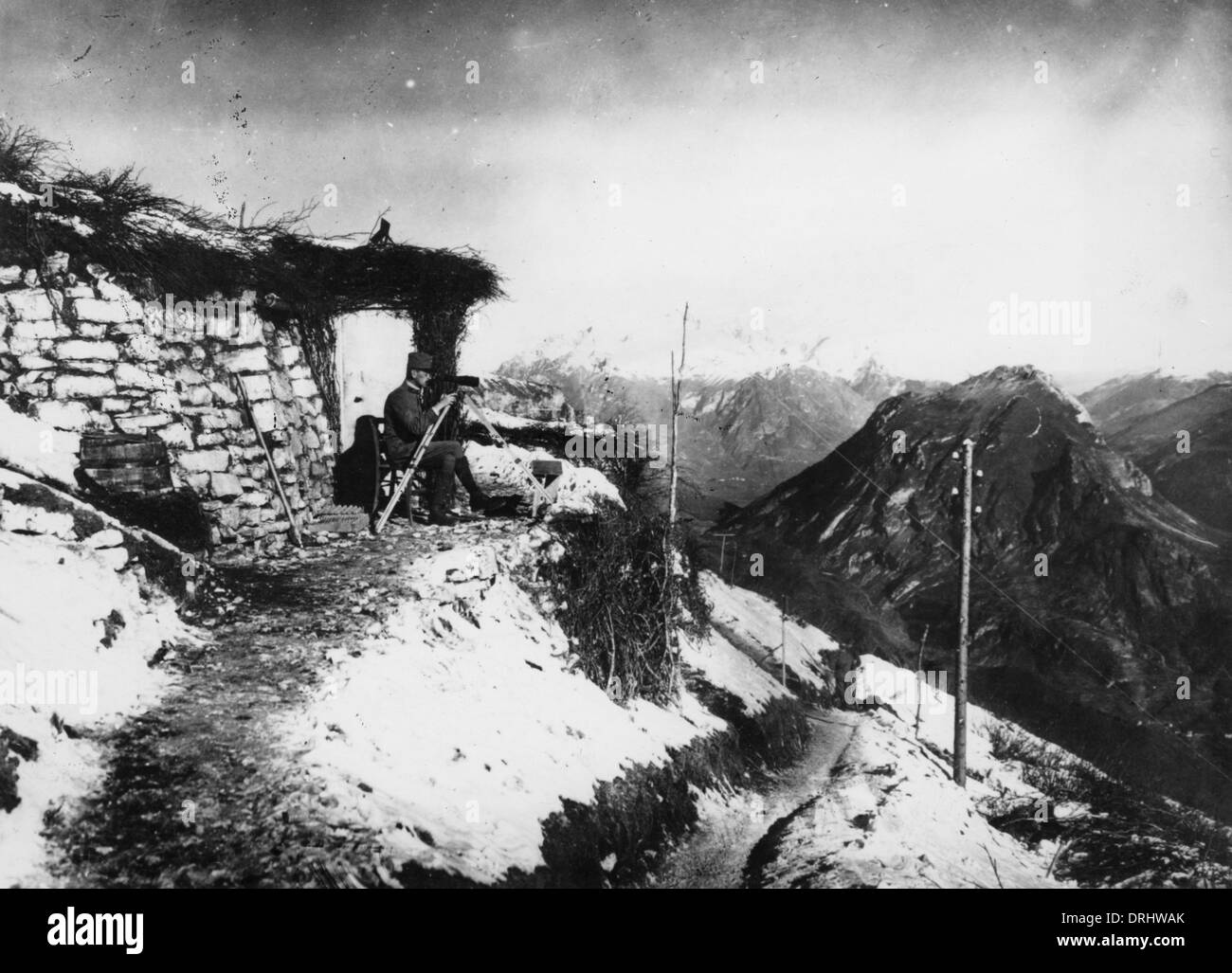 Austrian artillery observer in the Alps, WW1 Stock Photo
