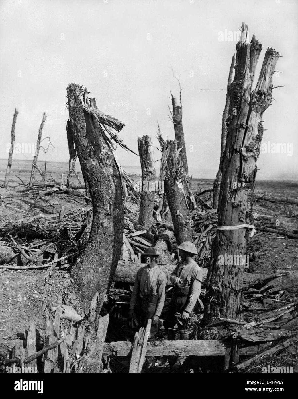 Smashed up German trench at Morval, Somme, WW1 Stock Photo
